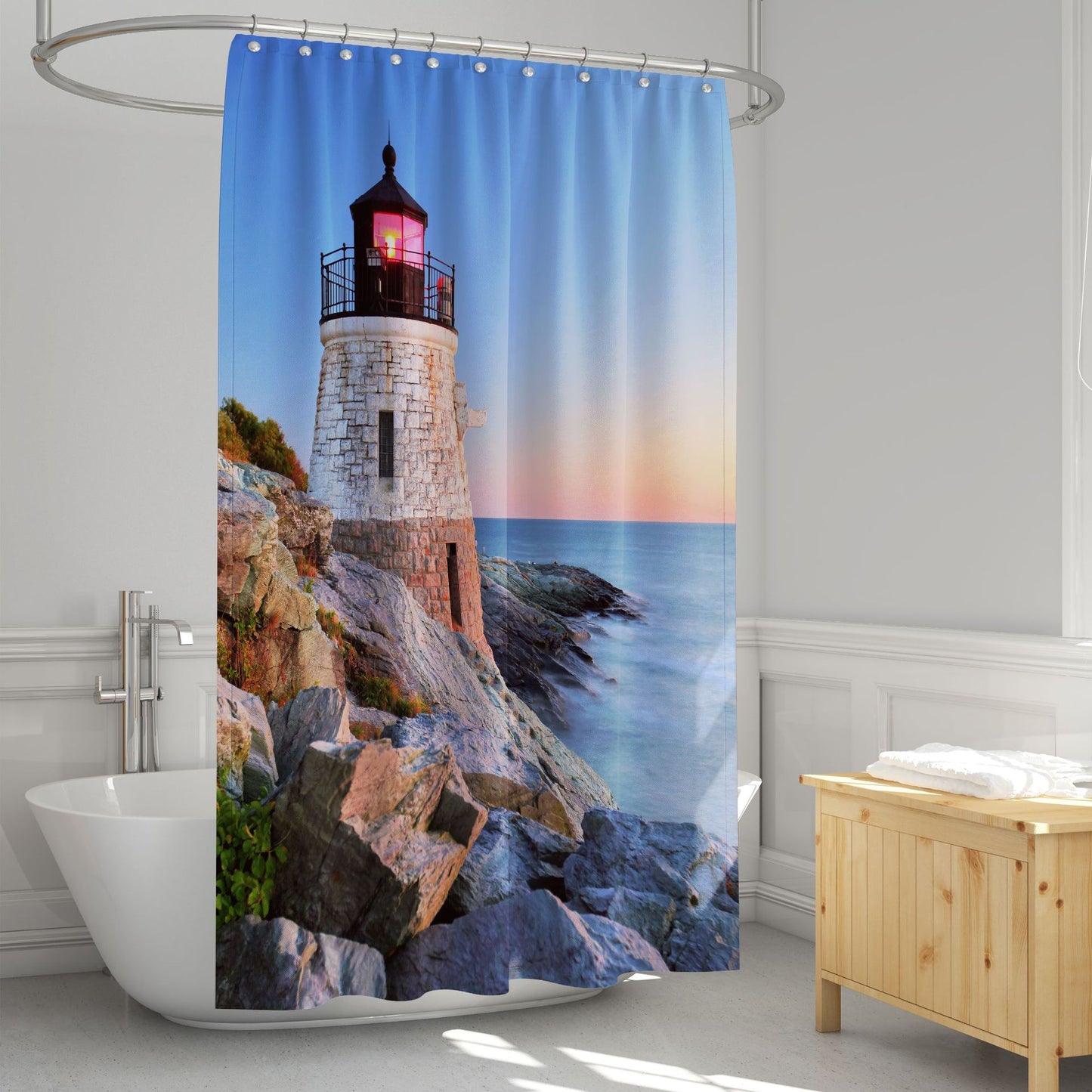 Lighthouse Shower Curtain & Mat Set – Waterproof Bathroom