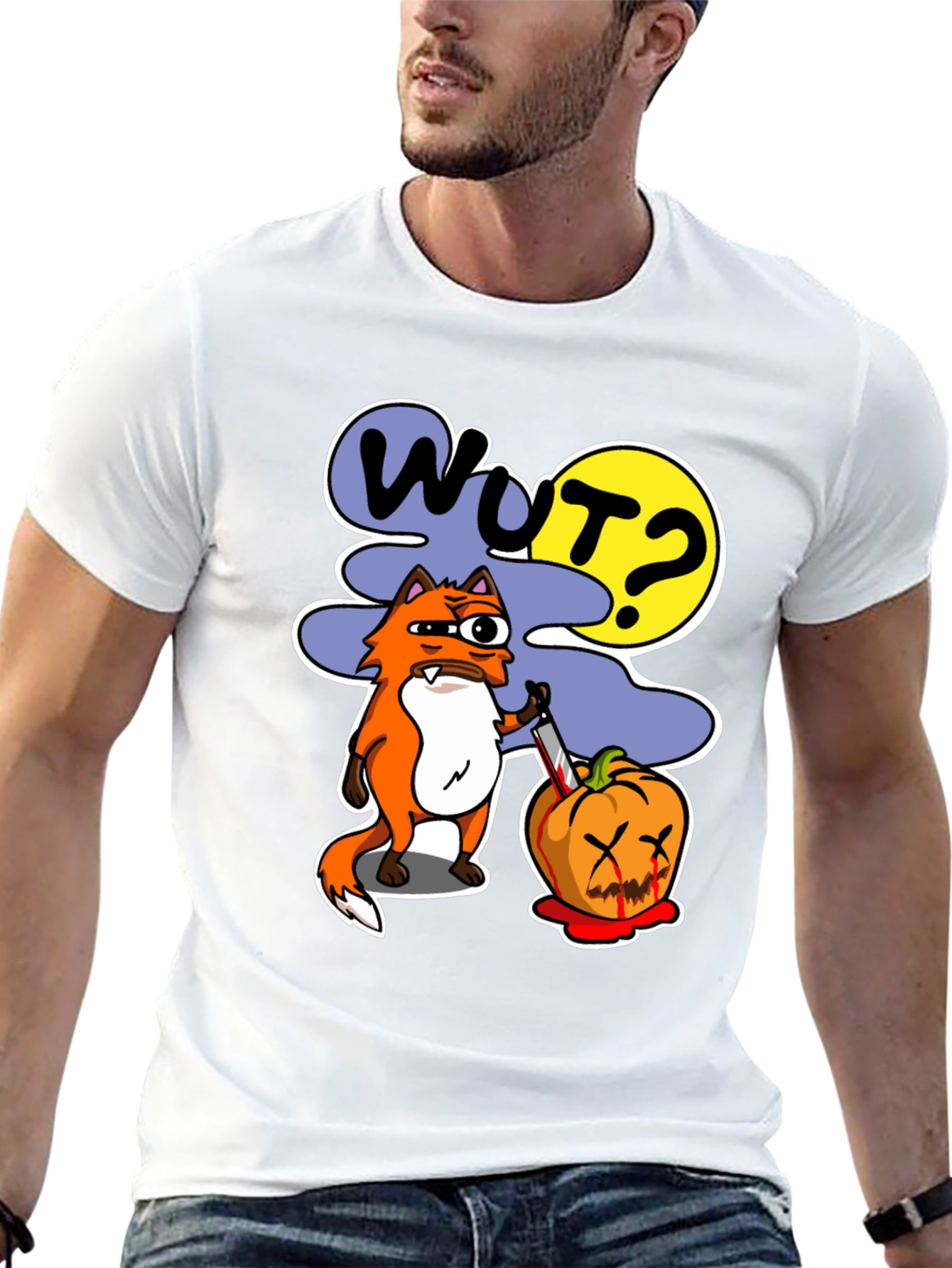 Wut Fox Halloween Graphic Tee - Mens Black T-Shirt