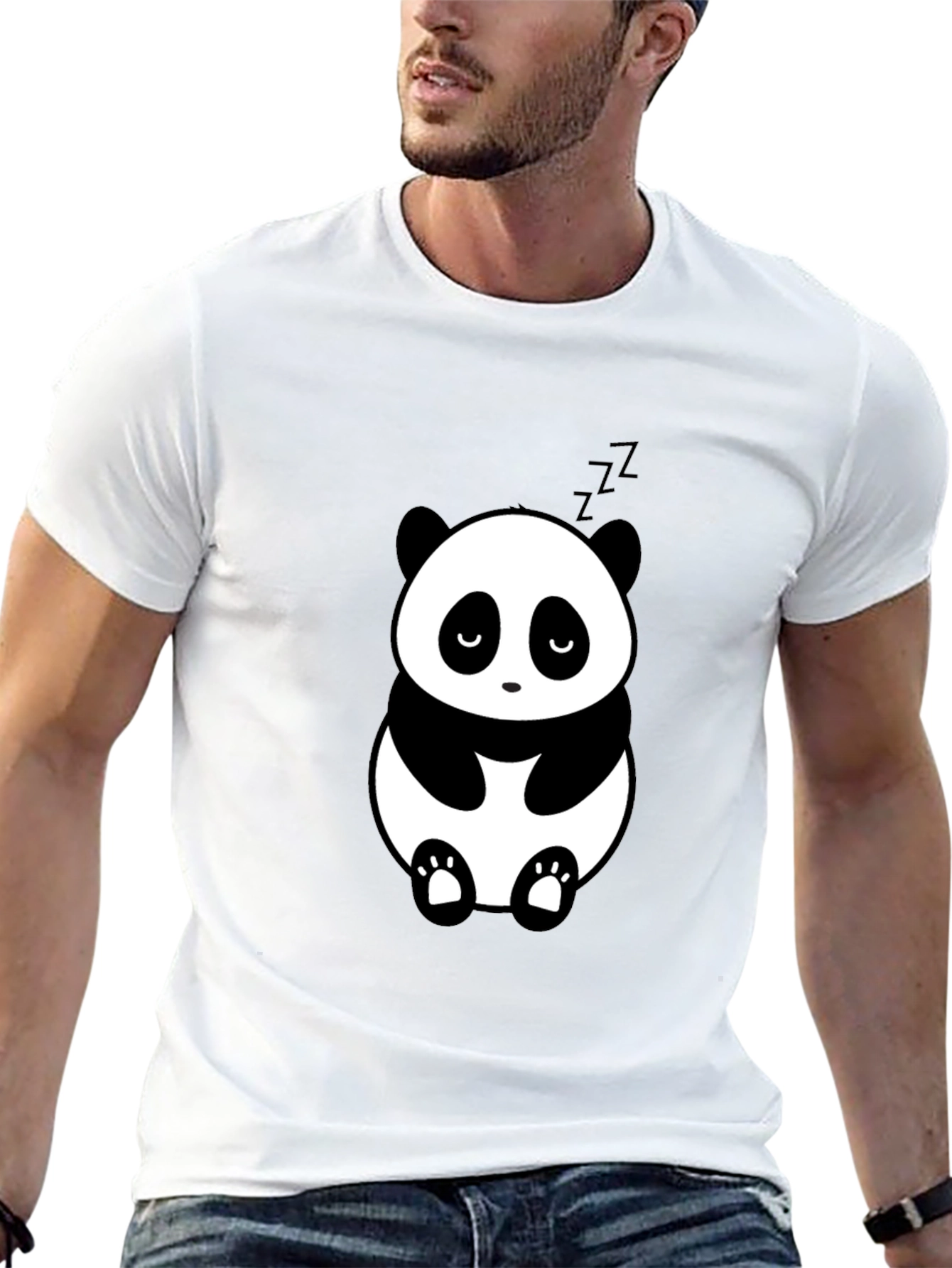 Cute Panda Graphic Tee - Black Relaxed Fit