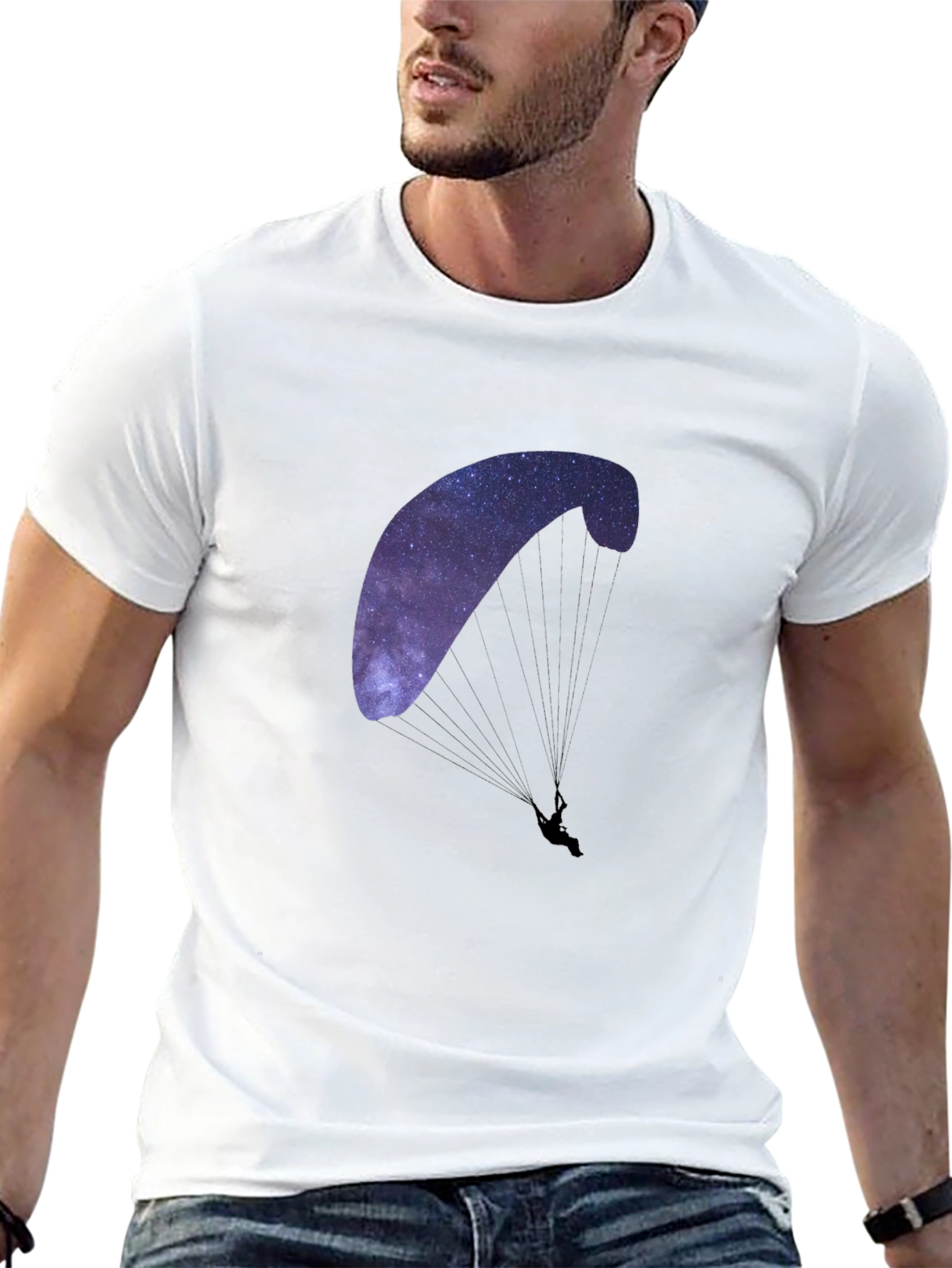 Galaxy Paragliding Graphic Tee - Black Cotton Blend