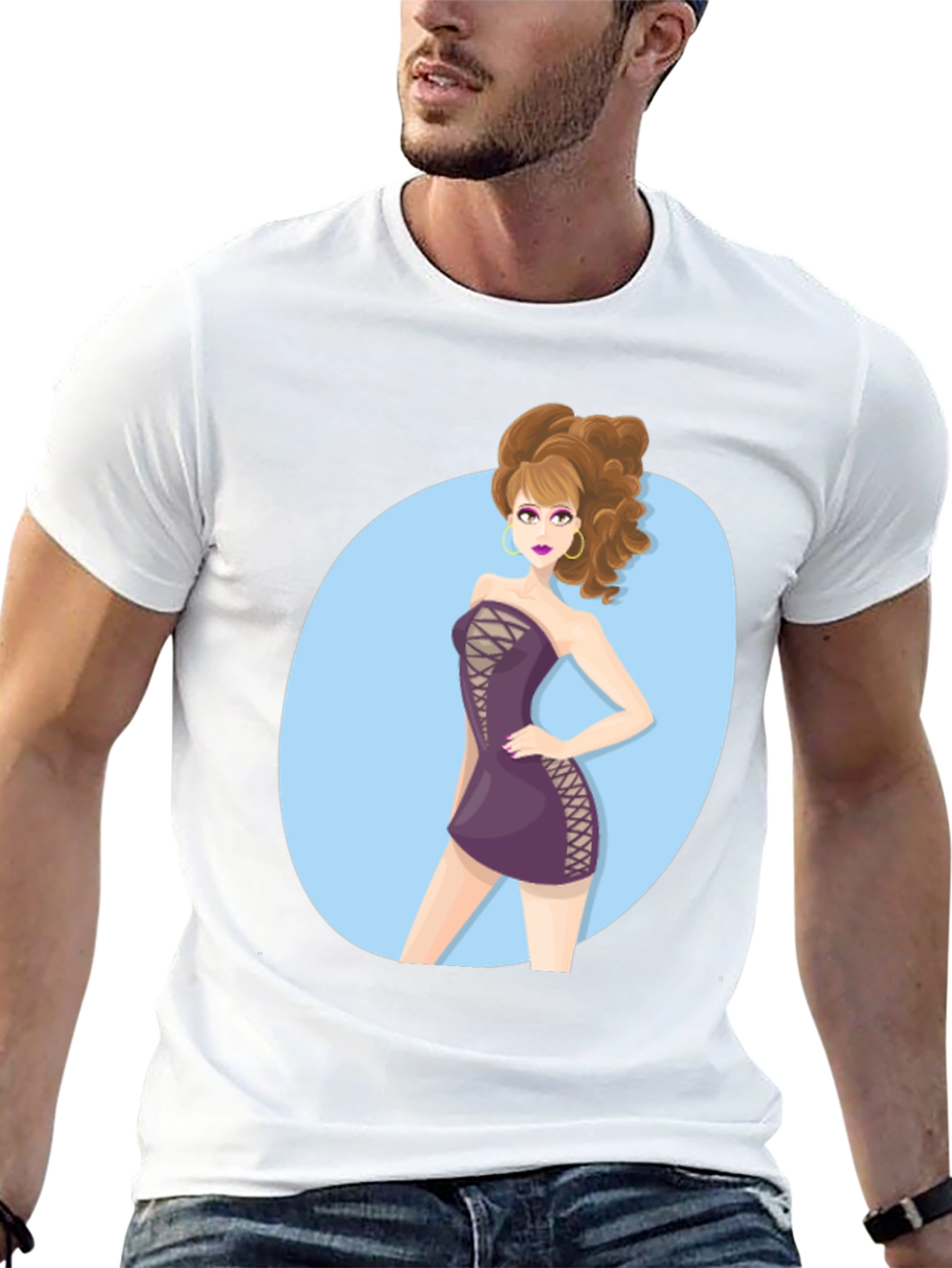 Cartoon Woman Graphic Black Tee Shirt