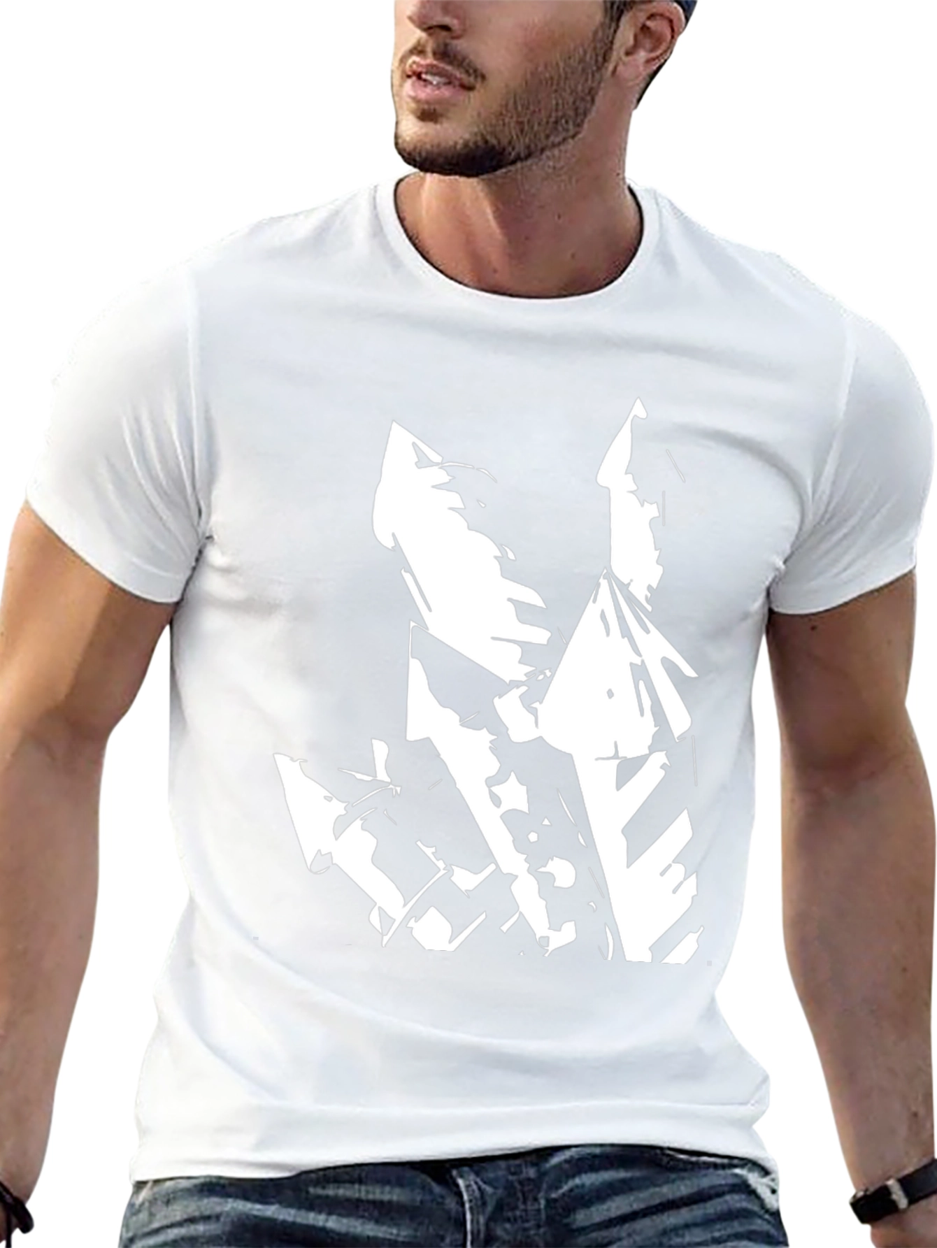 Abstract White Graphic on Black T-Shirt
