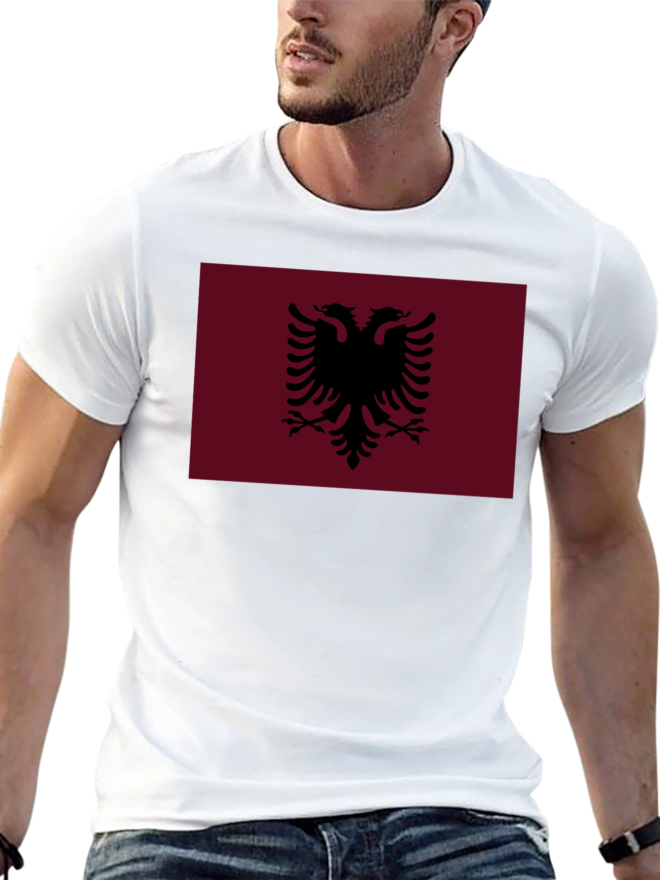 Albania Flag Tee - Black Cotton T-Shirt