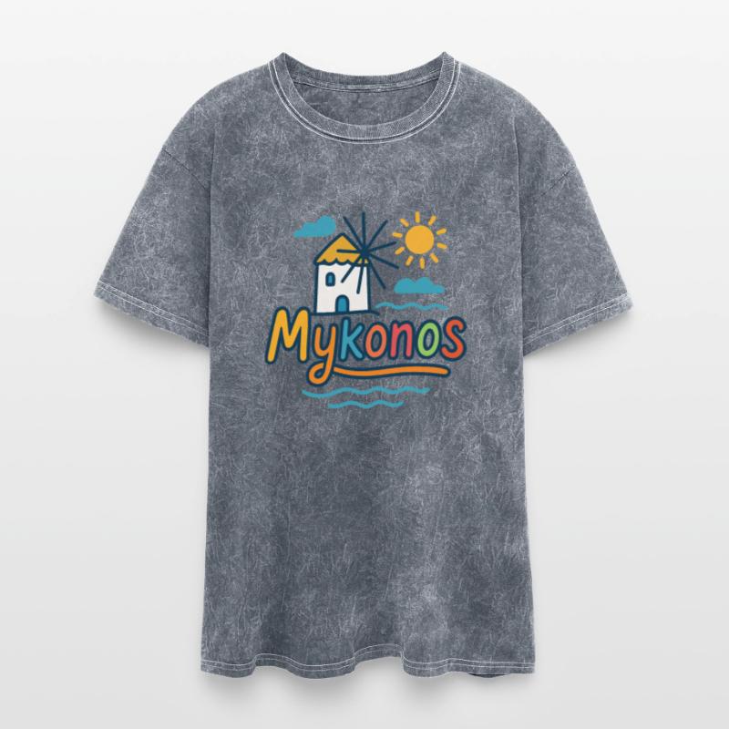 Colorful Mykonos in Greece Windmill and Beach Symb