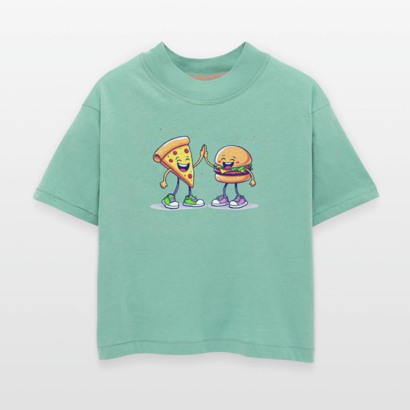 Cute Pizza and Burger Friendship Illustration