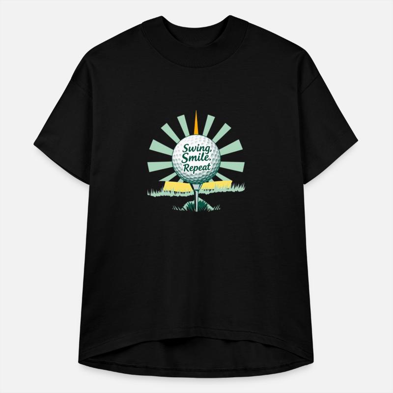 Golf ball on tee with stylized sunburst