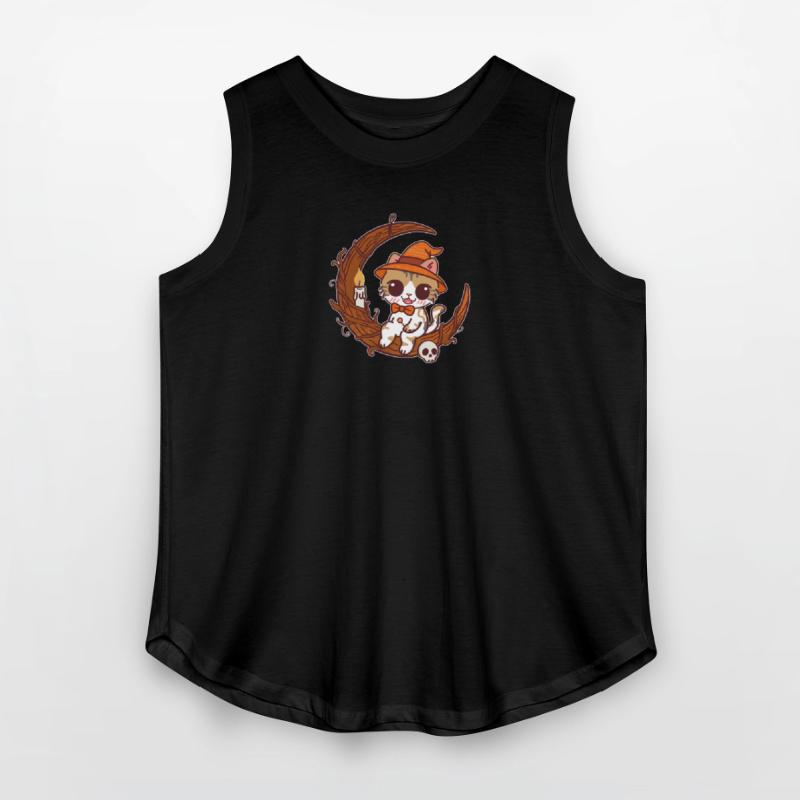 Halloween Witch Cat with Moon and Skull