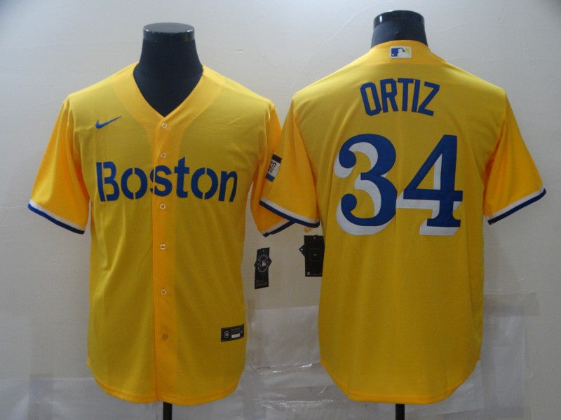 Men's Boston Red Sox David Ortiz #34 Yellow Replica Baseball Jerseys