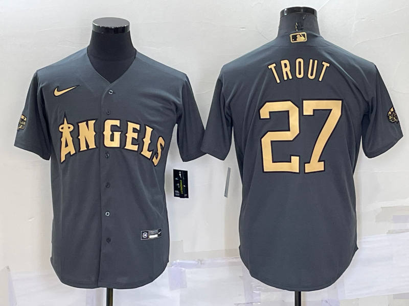 Men's Los Angeles Angels Mike Trout #27 Gray Stitched Jerseys