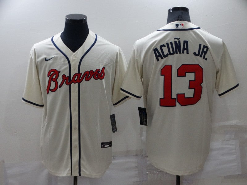 New Men's Atlanta Braves Ronald Acuna Jr. #13 Rice White Jerseys