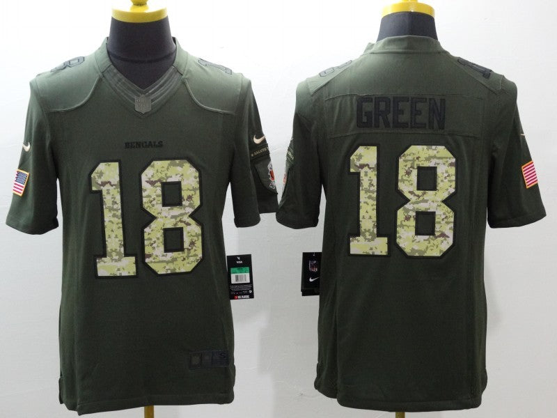 Men's Cincinnati Bengals A.J. Green #18 Army Green Game Jerseys