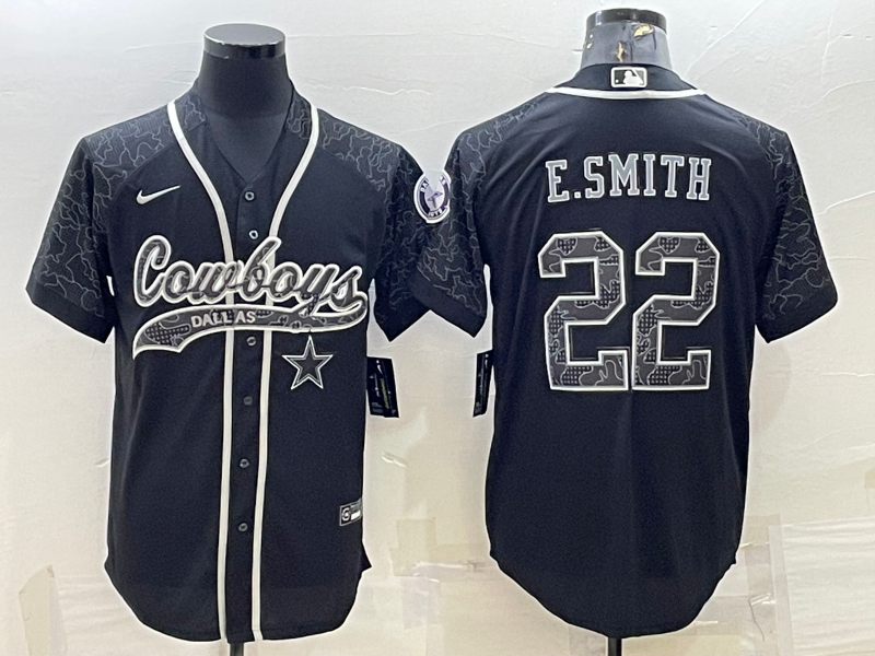 Men's Dallas Cowboys Emmitt Smith #22 Black RFLCTV Limited Jerseys Joint Edition