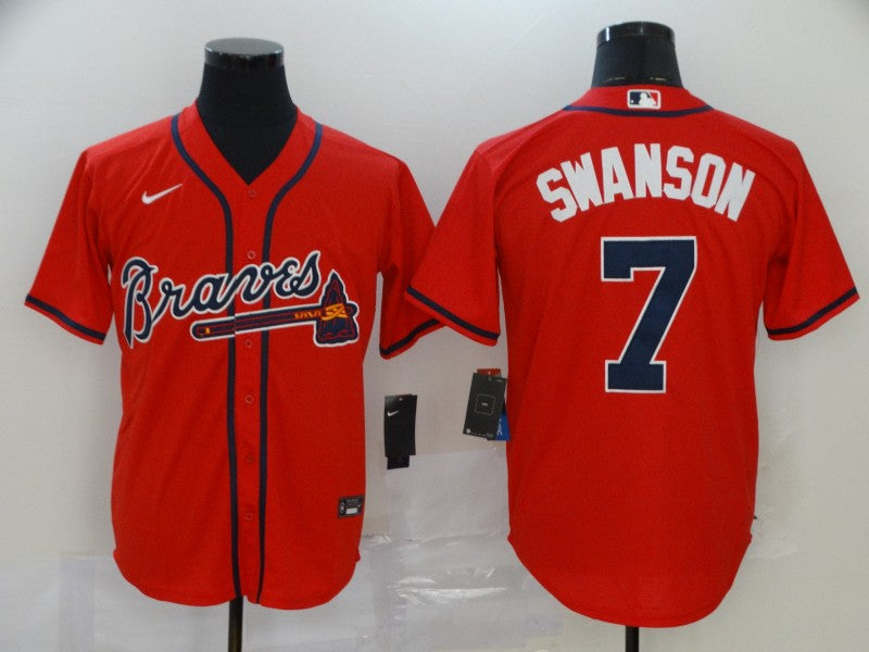 Men's Atlanta Braves Dansby Swanson #7 Red Replica Player Jerseys