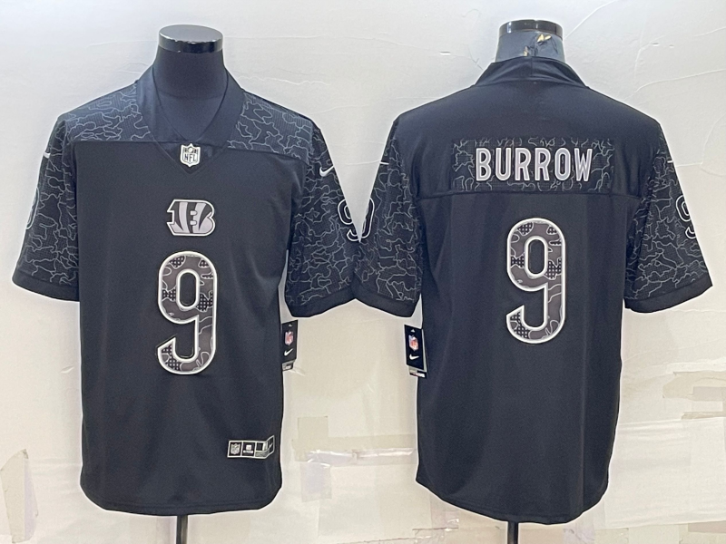 Men's Cincinnati Bengals Joe Burrow #9 Black RFLCTV Limited Jerseys