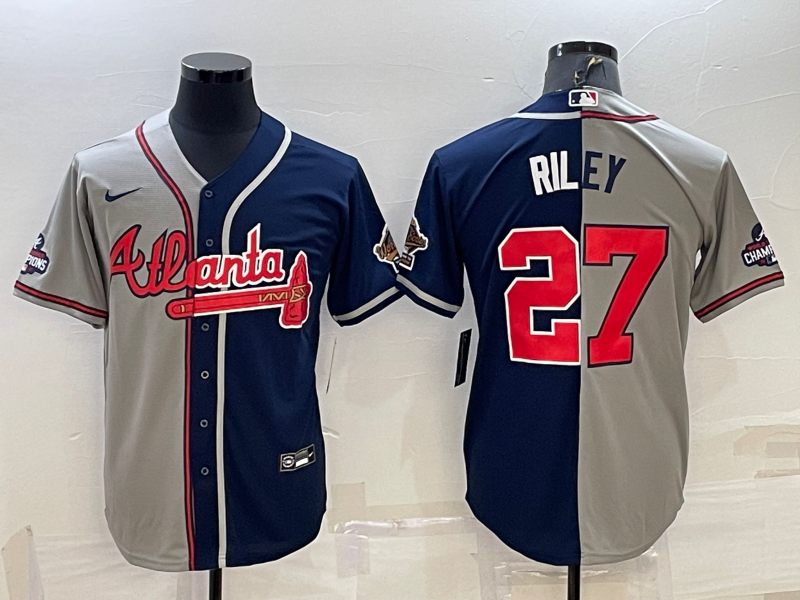 Men's Atlanta Braves Austin Riley #27 Gray/Navy Replica Player Jerseys
