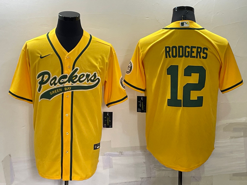 Men's Green Bay Packers Aaron Rodgers #12 Gold Inverted Team Game Jerseys Joint Edition