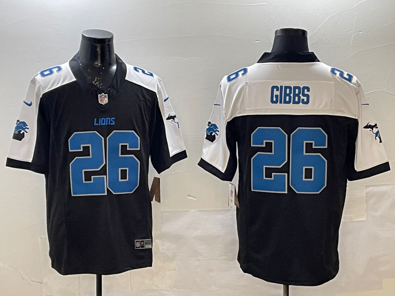 Men's Detroit Lions Jahmyr Gibbs #26 Black Game Player Jerseys