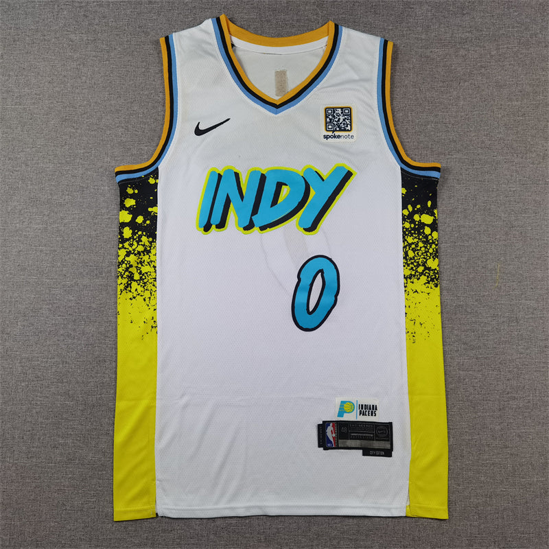 Men's Indiana Pacers Tyrese Haliburton #0 White 2024/25 Swingman Player Jerseys - City Edition