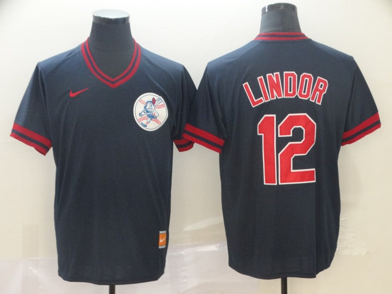 Men's Cleveland Guardians Francisco Lindor #12 Navy Authentic Baseball Jerseys