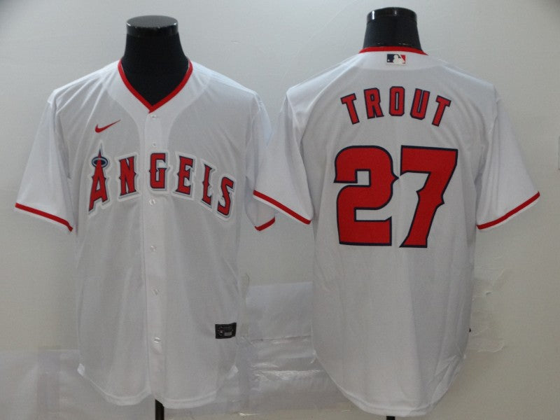 Men's Los Angeles Angels Mike Trout #27 MLB White Sewn Baseball Jerseys