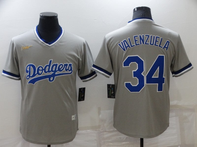 Men's Los Angeles Dodgers Fernando Valenzuela #34 Gray Stitched Jerseys