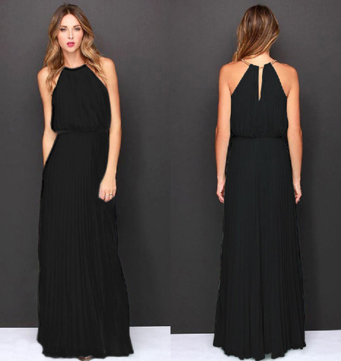 Vintage Dress Women Halter Chiffon Maxi Dress