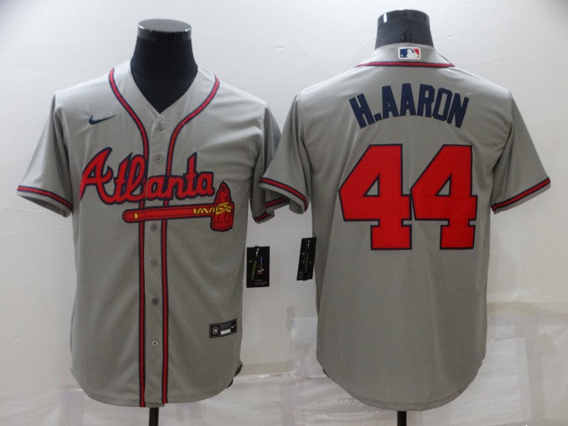 Men's Atlanta Braves Hank Aaron #44 Gray Replica Jerseys