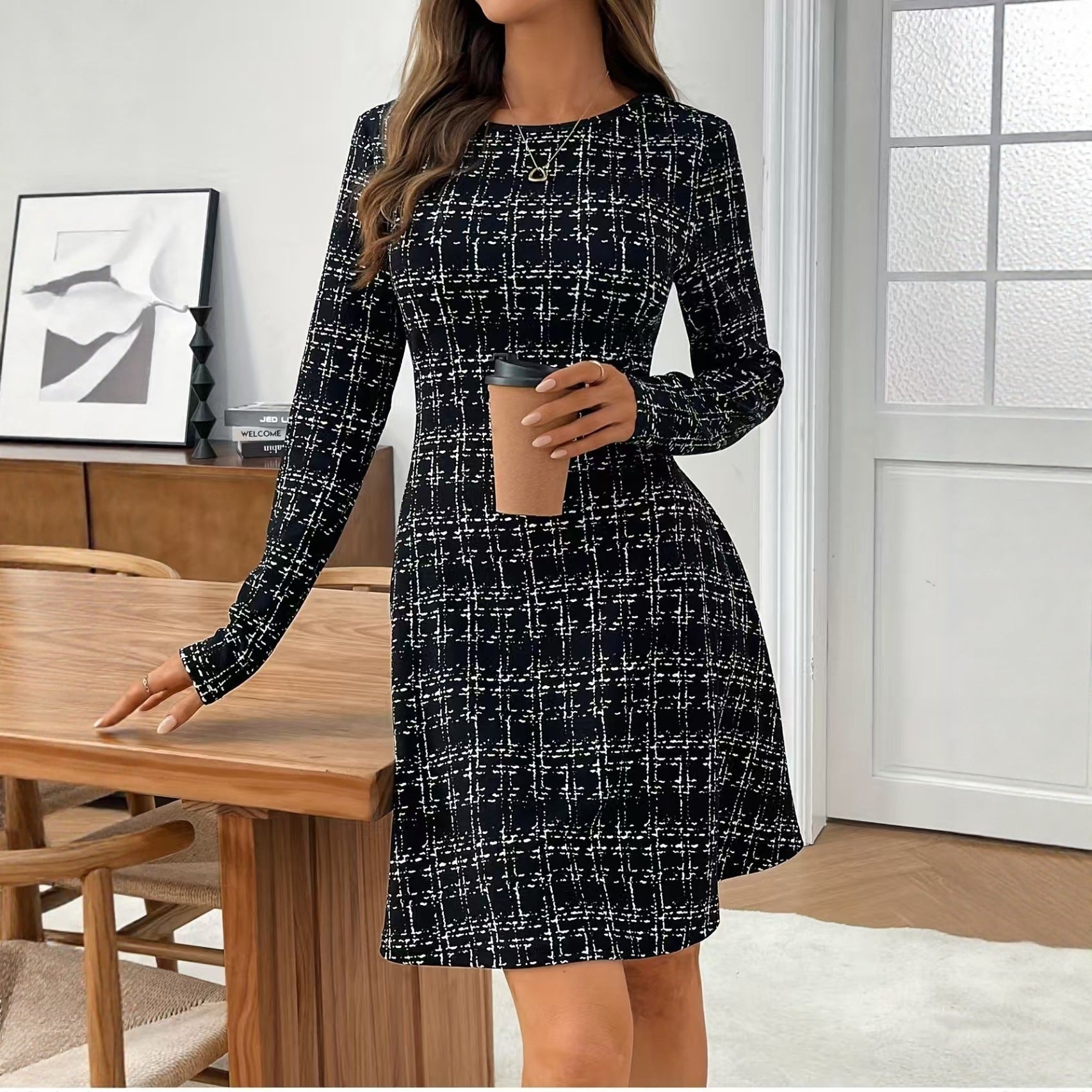Trendy Printed Dress Solid-color Printed Midi Dress For Women
