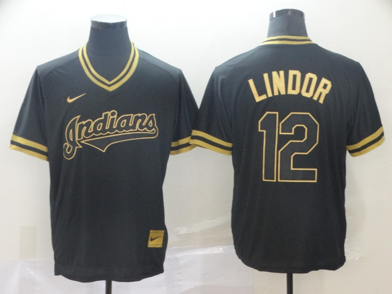 Men's Cleveland Guardians Francisco Lindor #12 Black Replica Baseball Jerseys