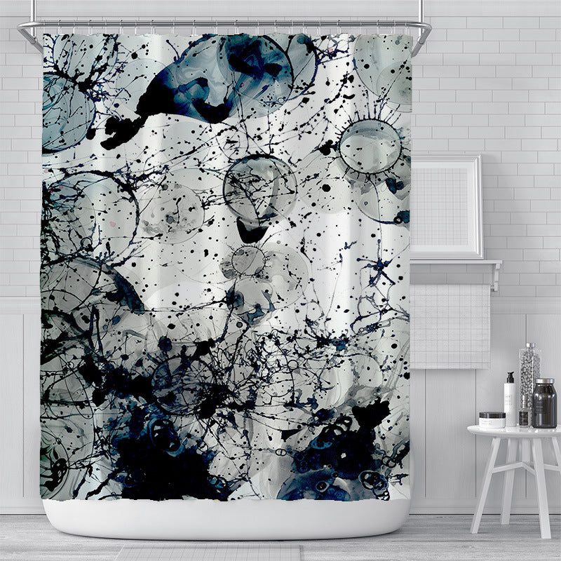 Cross-Border Watercolor Creative Digital Printing Shower Curtain Waterproof Polyester Bathroom Curtain Shower Curtain Cu