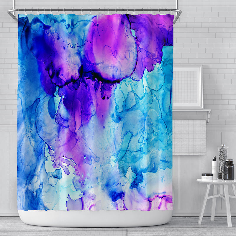 Cross-Border Watercolor Creative Digital Printing Shower Curtain Waterproof Polyester Bathroom Curtain Shower Curtain Cu