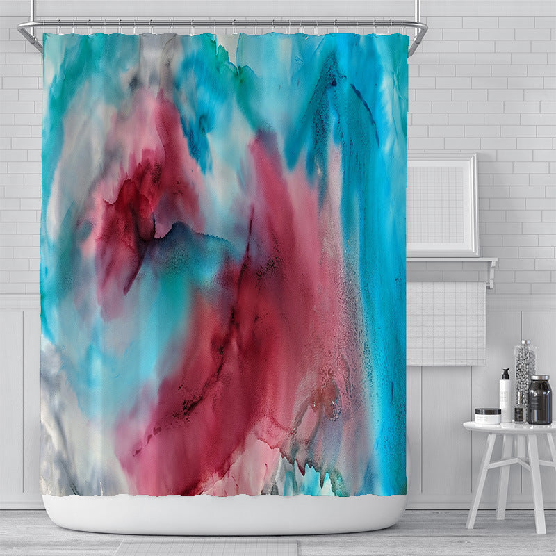 Cross-Border Watercolor Creative Digital Printing Shower Curtain Waterproof Polyester Bathroom Curtain Shower Curtain Cu