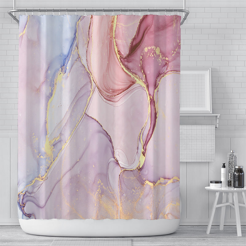 Cross-Border Watercolor Creative Digital Printing Shower Curtain Waterproof Polyester Bathroom Curtain Shower Curtain Cu