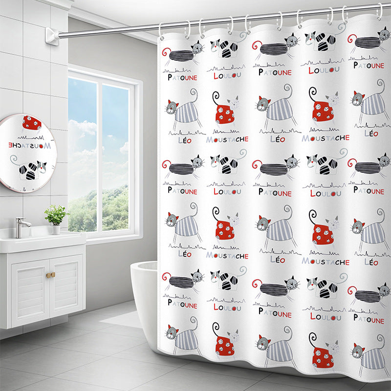 Cartoon Bathroom Shower Curtain – Waterproof & Anti-Mold