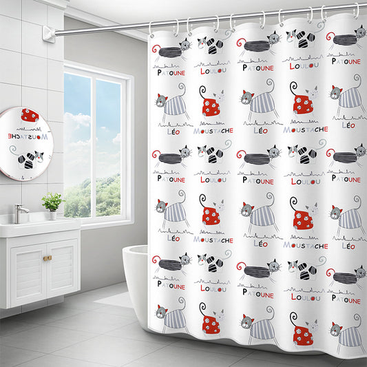 Cartoon Bathroom Shower Curtain – Waterproof & Anti-Mold