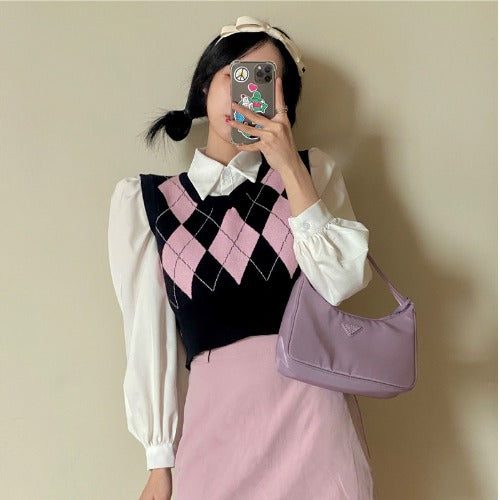 Trendy Sweater Lingge V-Neck Vest Sweater Vest Women