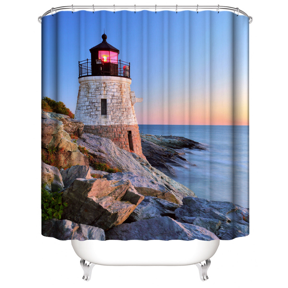 Lighthouse Shower Curtain & Mat Set – Waterproof Bathroom