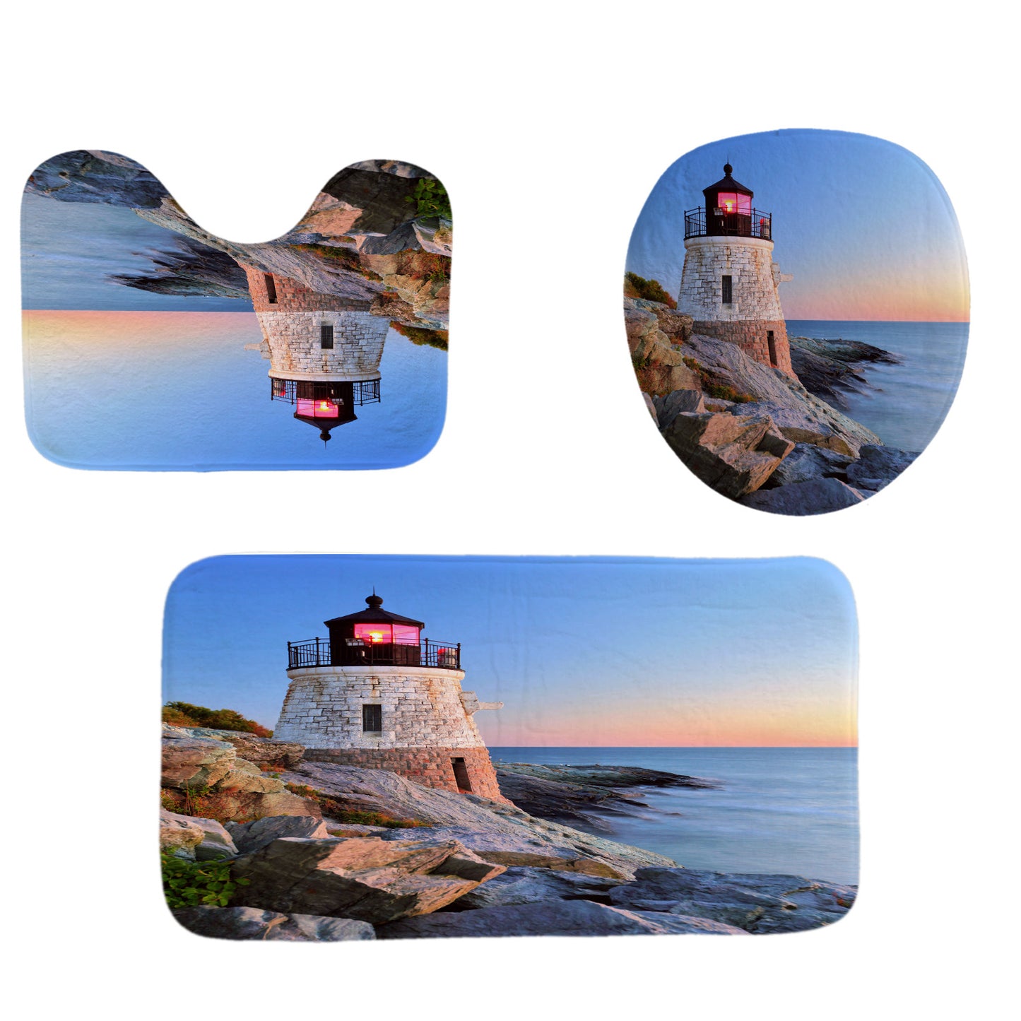 Lighthouse Shower Curtain & Mat Set – Waterproof Bathroom