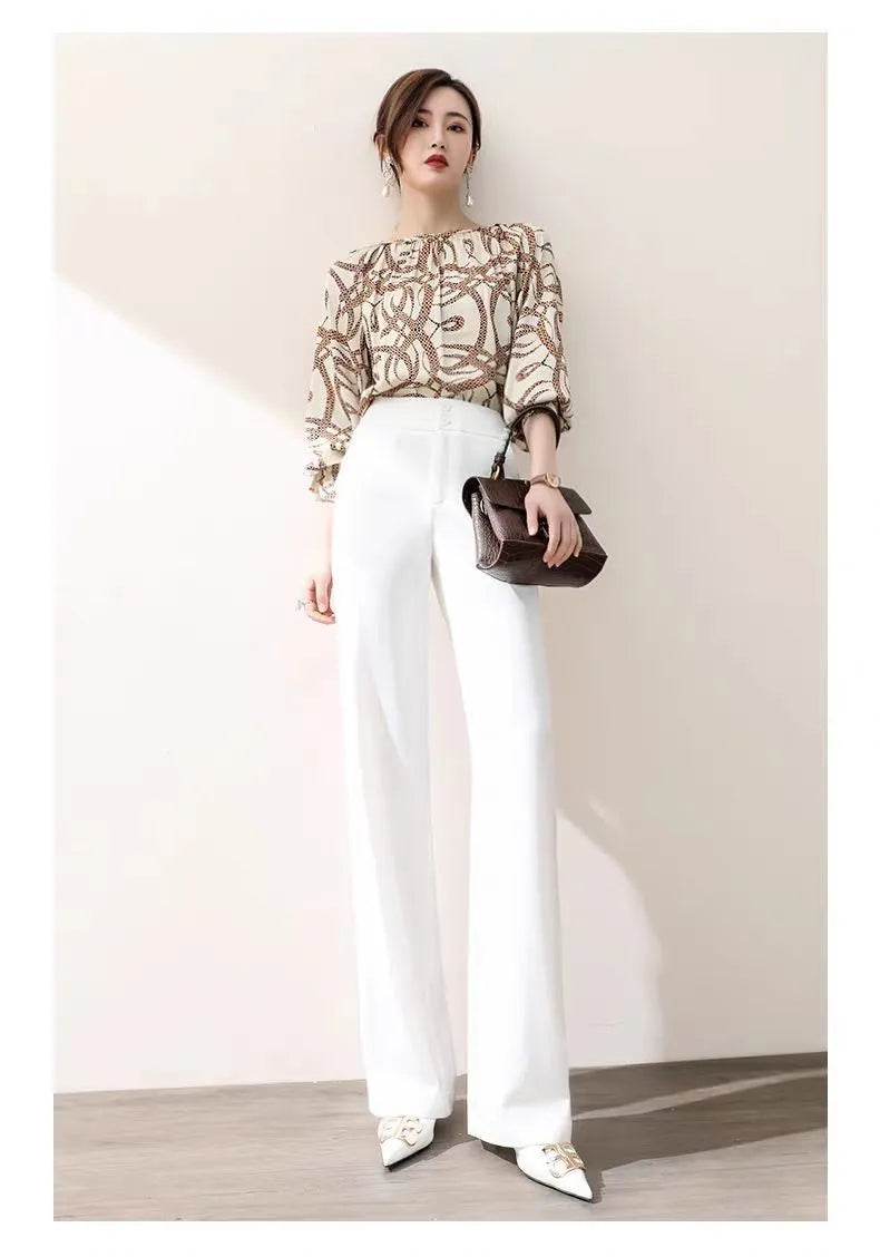 Casual Pants White Wide Leg Pants Women High Waist Ko