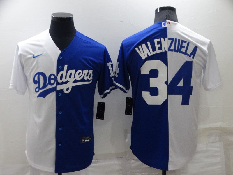 Men's Los Angeles Dodgers Fernando Valenzuela #34 White/Blue Replica Baseball Jerseys