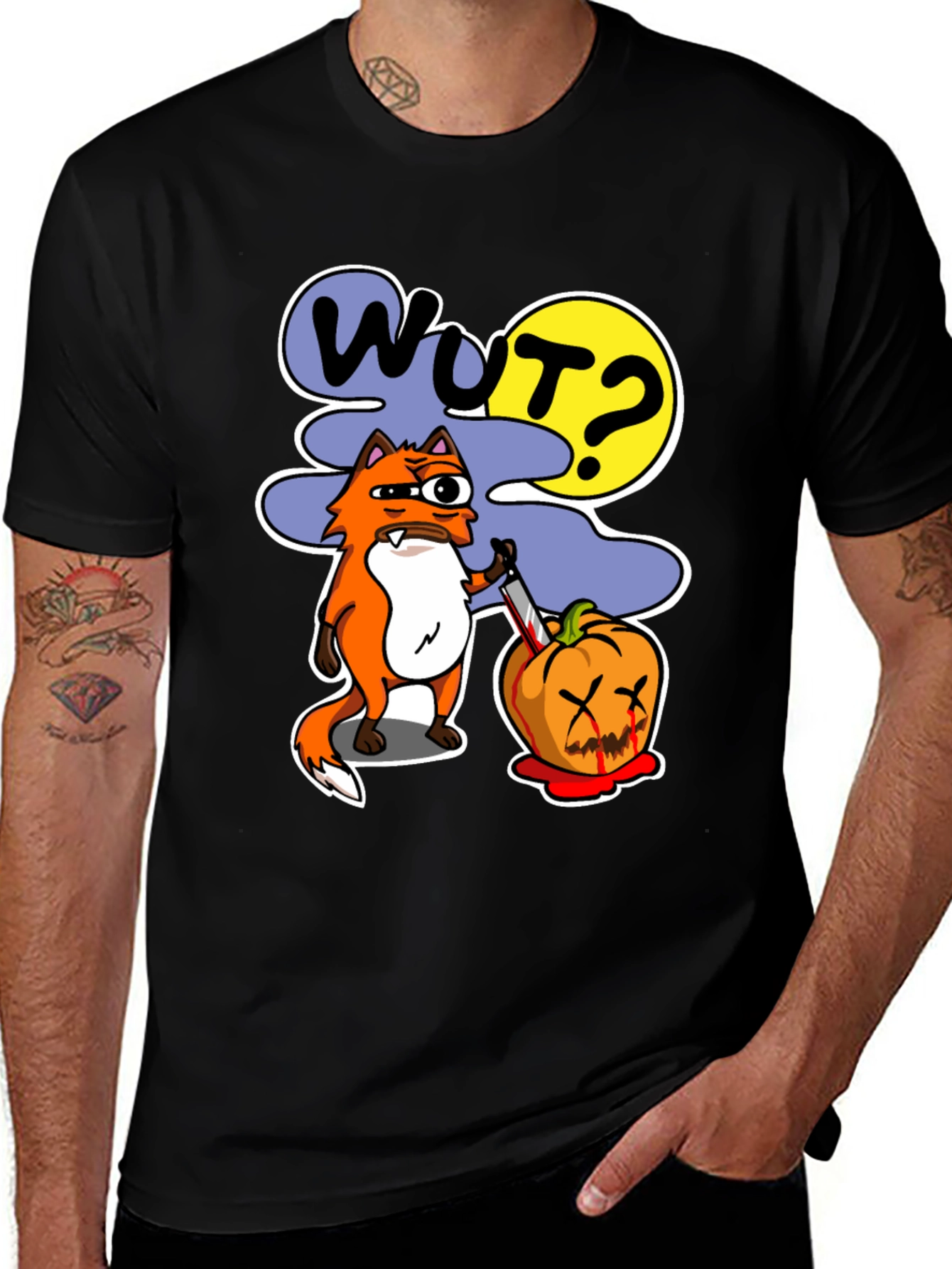Wut Fox Halloween Graphic Tee - Mens Black T-Shirt