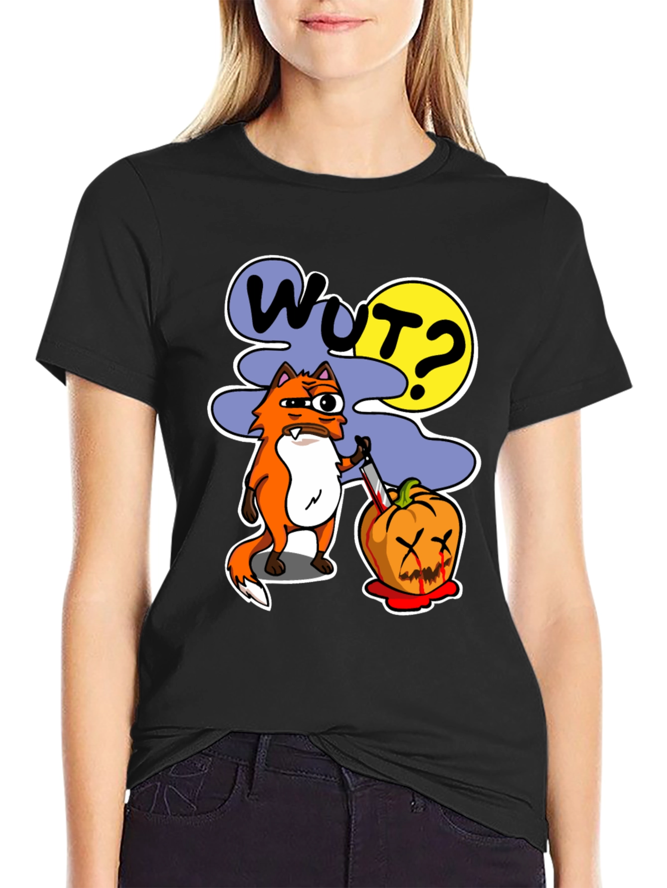 Wut Fox Halloween Graphic Tee - Mens Black T-Shirt
