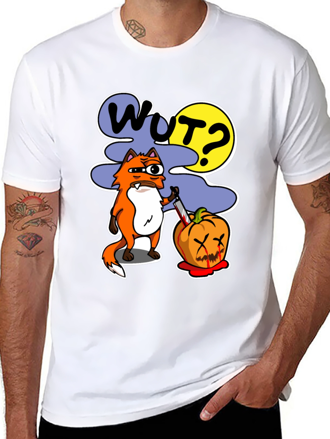 Wut Fox Halloween Graphic Tee - Mens Black T-Shirt