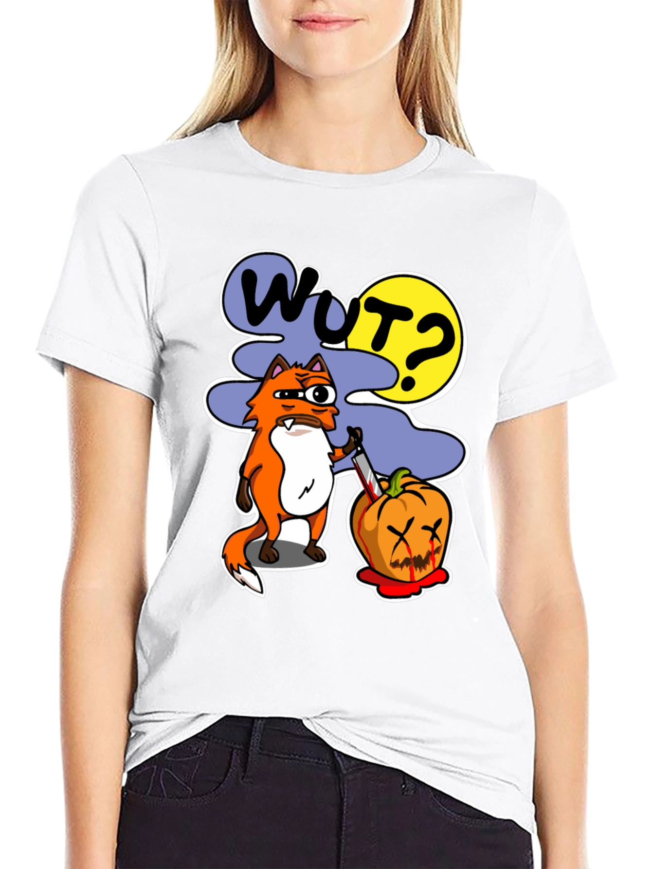 Wut Fox Halloween Graphic Tee - Mens Black T-Shirt