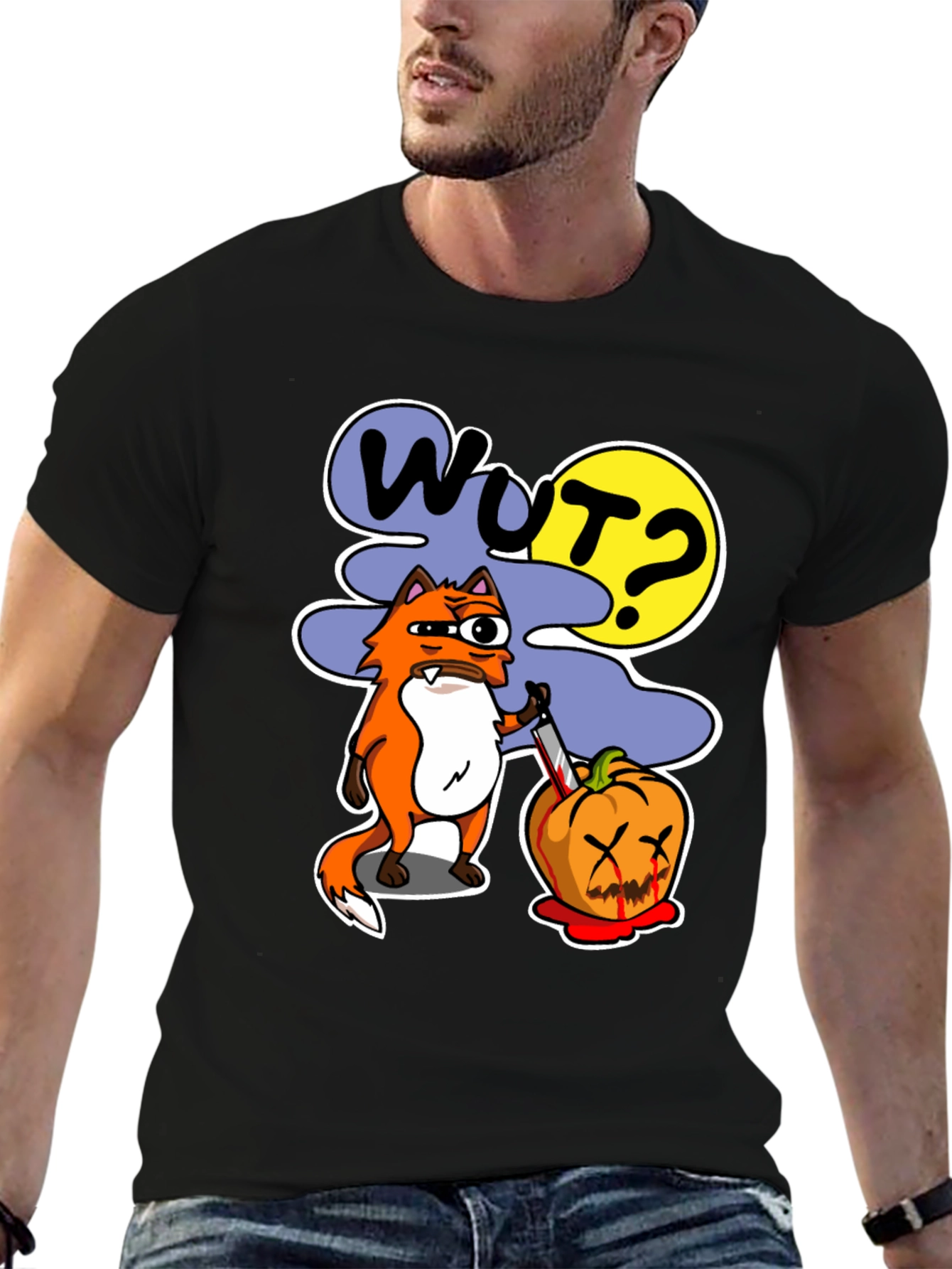 Wut Fox Halloween Graphic Tee - Mens Black T-Shirt
