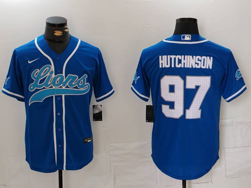 Men's Detroit Lions Aidan Hutchinson #97 Blue Game Player Jerseys