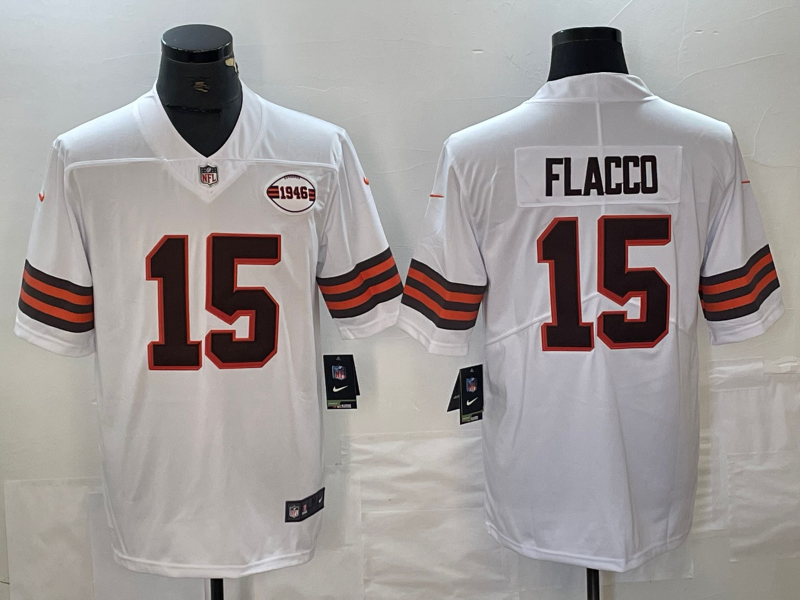 Men's Cleveland Browns Joe Flacco #15 White 1946 Collection Alternate Game Jerseys