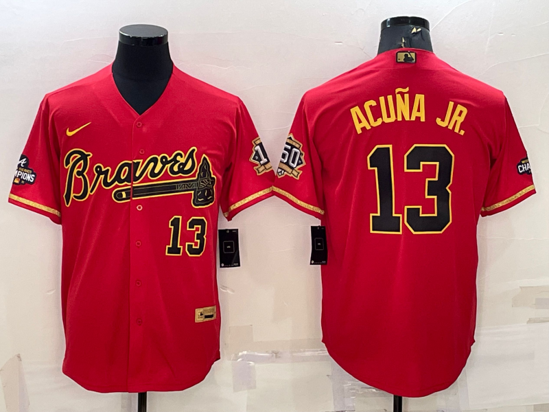 Men's Atlanta Braves Ronald Acuna Jr. #13 Red Replica Game Jerseys