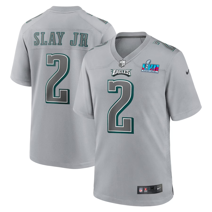 Men's Philadelphia Eagles Darius Slay Jr. #2 Gray Super Bowl LVII Patch Atmosphere Fashion Game Jerseys