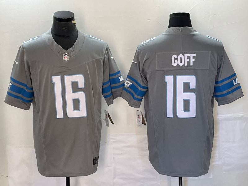 Men's Detroit Lions Jared Goff #16 Gray Game Jerseys